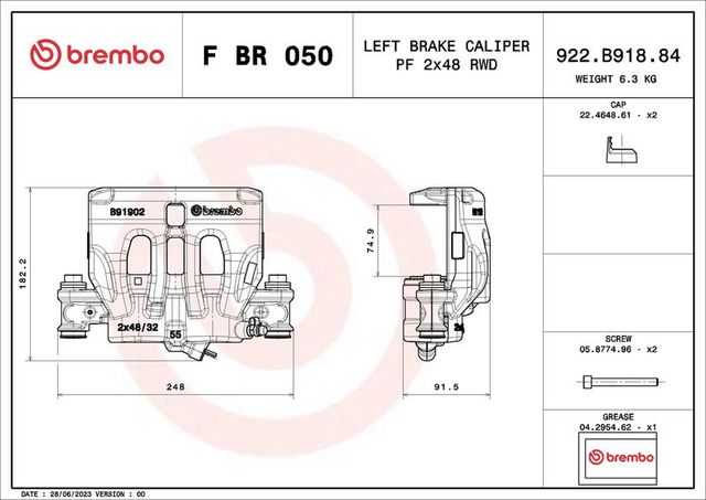Тормозной суппорт Brembo (Серый чугун) передний левый для Mercedes-Benz Vito III (W447) 2014-2026. Артикул F BR 050