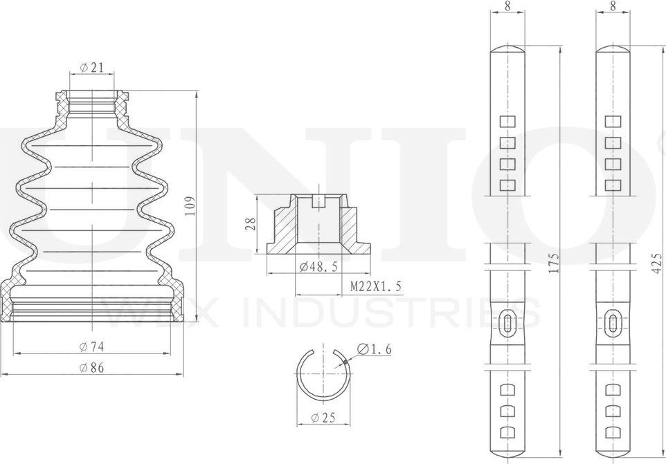 Пыльник ШРУС, комплект (Unio). Артикул DUC-30101K