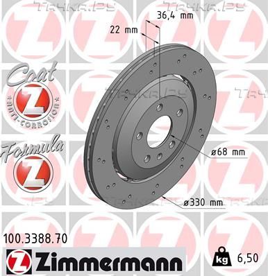 Тормозной диск Zimmermann FORMULA Z. Артикул 100.3388.70