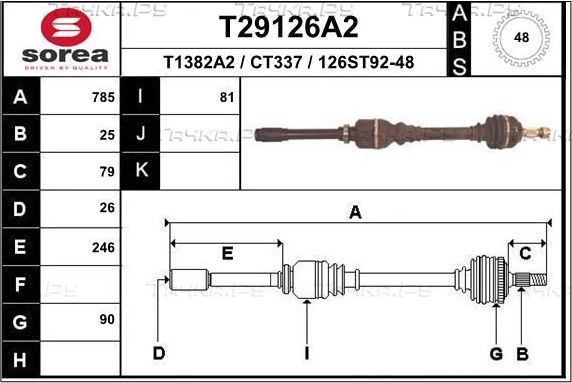 Полуось (привод в сборе, приводной вал) EAI. Артикул T29126A2