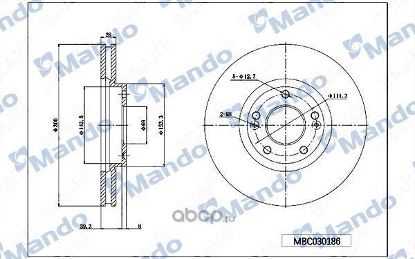 Диск тормозной HYUNDAI ix35,Sonata NF,i40 KIA Sportage (10-) передний (1шт.) MAN (Mando). Артикул MBC030186