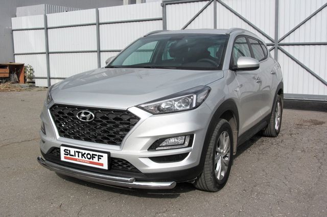 Защита Slitkoff переднего бампера d57+d42 двойная для Hyundai Tucson III Turbo 2018-2026. Артикул HT18Т002
