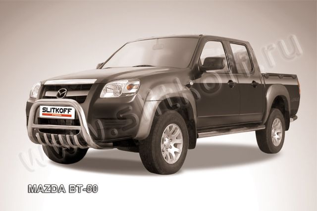 Кенгурятник Slitkoff d76 низкий с защитой картера для Mazda BT-50 I 2006-2011. Артикул MZB001