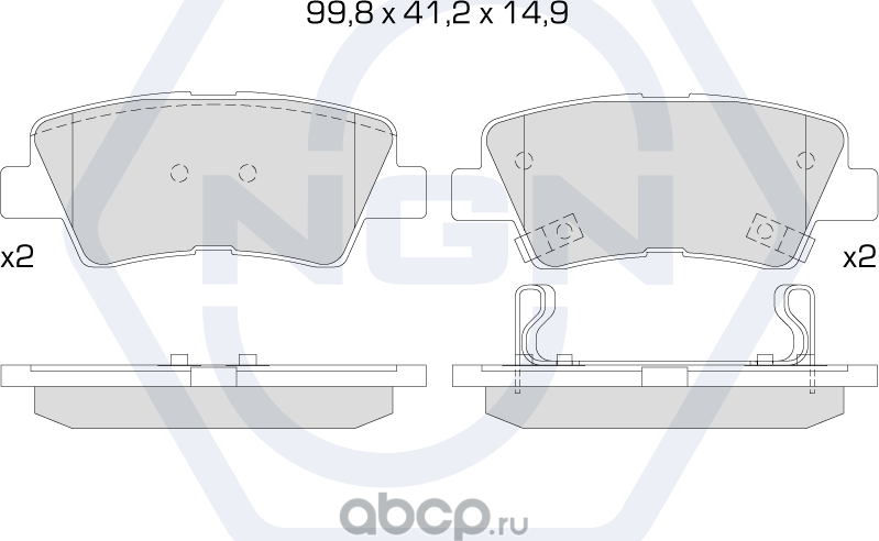 Колодки тормозные керамические, задние (NGN). Артикул 3501981
