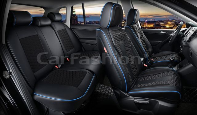 Чехлы универсальные каркасные CarFashion 5D Mercury Plus на сидения авто, цвет Черный/Черный/Синий/Синий. Артикул 27229