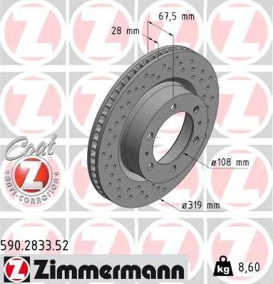 Тормозной диск Zimmermann SPORT Z. Артикул 590.2833.52