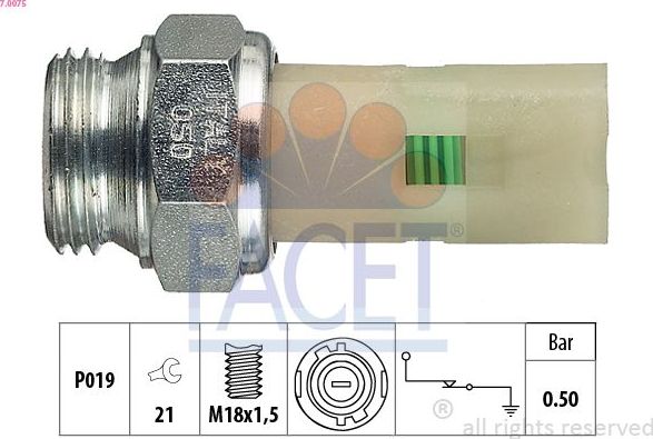 Датчик давления масла Facet Made in Italy - OE Equivalent для Renault 25 1984-1993. Артикул 7.0075