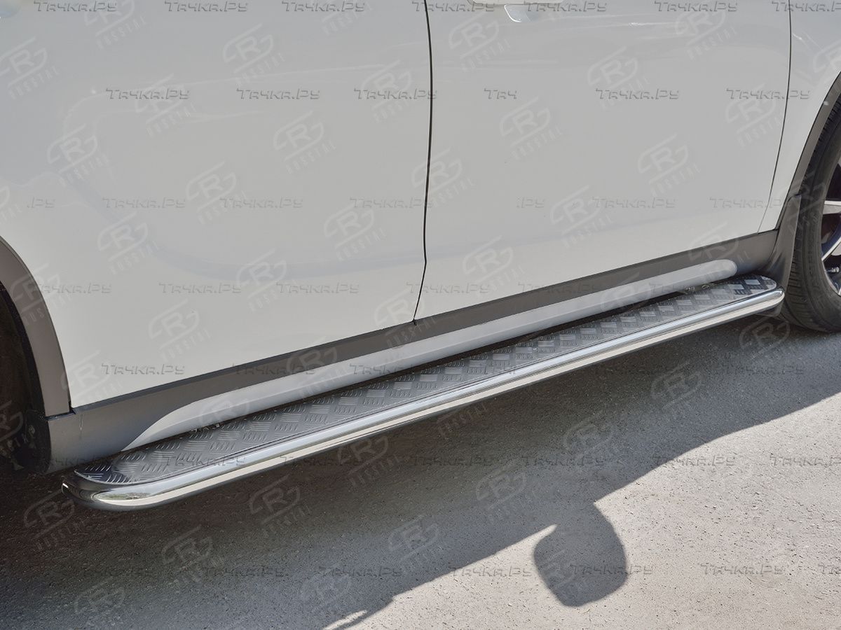 Защита порогов RusStal труба d42 с листом (Лист алюм, проф. нерж) (Вариант 1) для Brilliance V5 2014-2026. Артикул BV5L-0027011