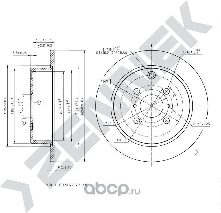 Диск тормозной задний TOYOTA COROLLA 00-08 COROLLA Verso 01-07 (Zennek). Артикул DBD0216
