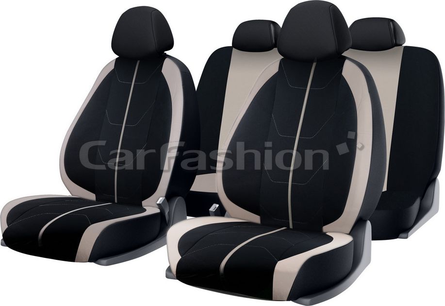 Чехлы универсальные CarFashion Bravo на сидения авто, цвет Черный/Бежевый/Черный/Бежевый. Артикул 10108