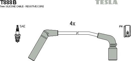 Высоковольтные провода (провода зажигания) (комплект) Tesla. Артикул T888B