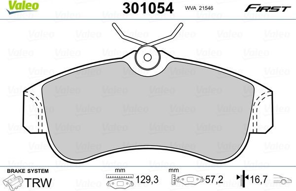 Тормозные колодки Valeo First. Артикул 301054