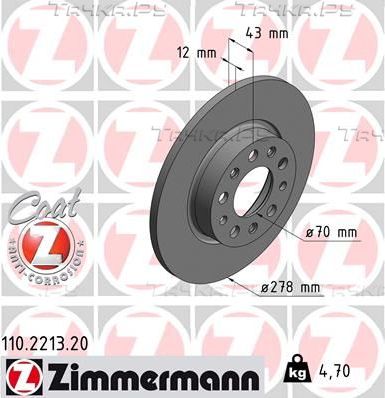 Тормозной диск Zimmermann Coat Z задний для Alfa Romeo Spider III 2006-2011. Артикул 110.2213.20