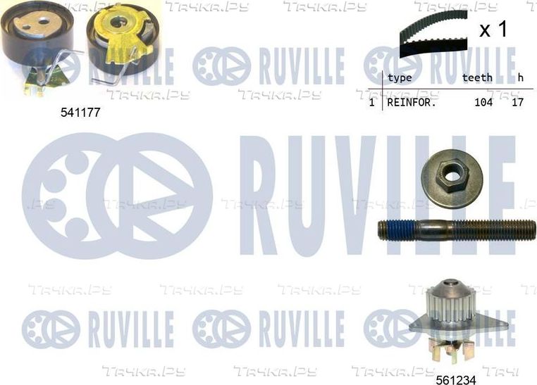 Помпа (водяной насос) с комплектом ремня ГРМ Ruville для Citroen C3 II 2009-2016. Артикул 5500511