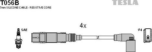 Высоковольтные провода (провода зажигания) (комплект) Tesla для Skoda Yeti I 2009-2015. Артикул T056B