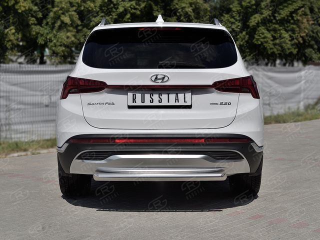 Защита RusStal заднего бампера d63 дуга для Hyundai Santa Fe IV рестайлинг 2021-2026. Артикул HSFZ-003603