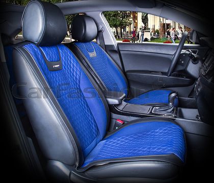 Накидки универсальные CarFashion Torino на передние сидения авто, цвет Синий/Черный/Синий. Артикул 21423