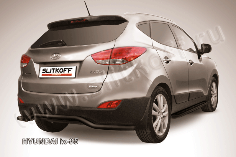 Защита Slitkoff заднего бампера d57 волна ЧЕРНАЯ матовая для Hyundai ix35 2009-2026. Артикул Hix35-008B