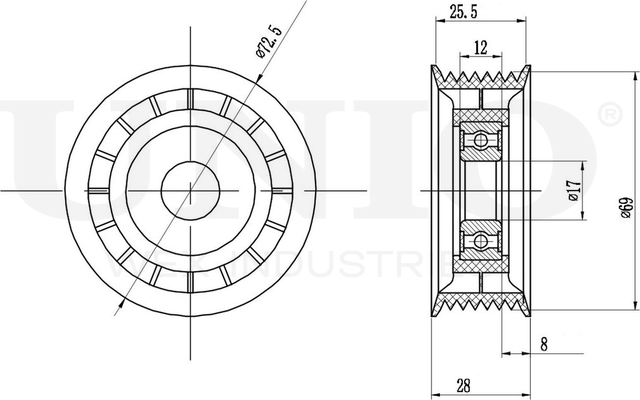 Ролик поликлинового ремня натяжной (Unio). Артикул TNS-10148
