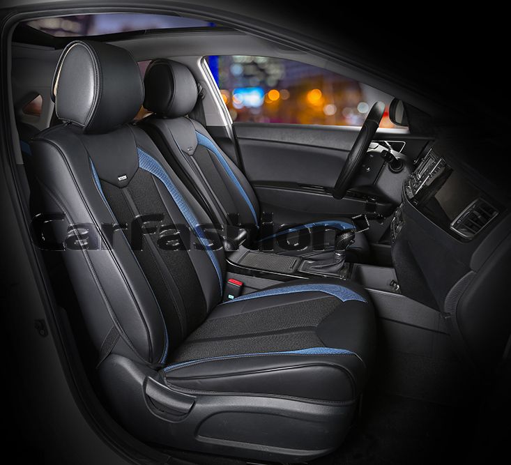 Накидки универсальные CarFashion Urban на переднее сидения авто, цвет Черный/Черный/Синий. Артикул 21965