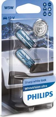 W5W 12V-5W (W2,1x9,5d) (абсолютно белый свет) White Vision ultra (блистер 2шт.) Philips WhiteVision ultra. Артикул 12961WVUB2