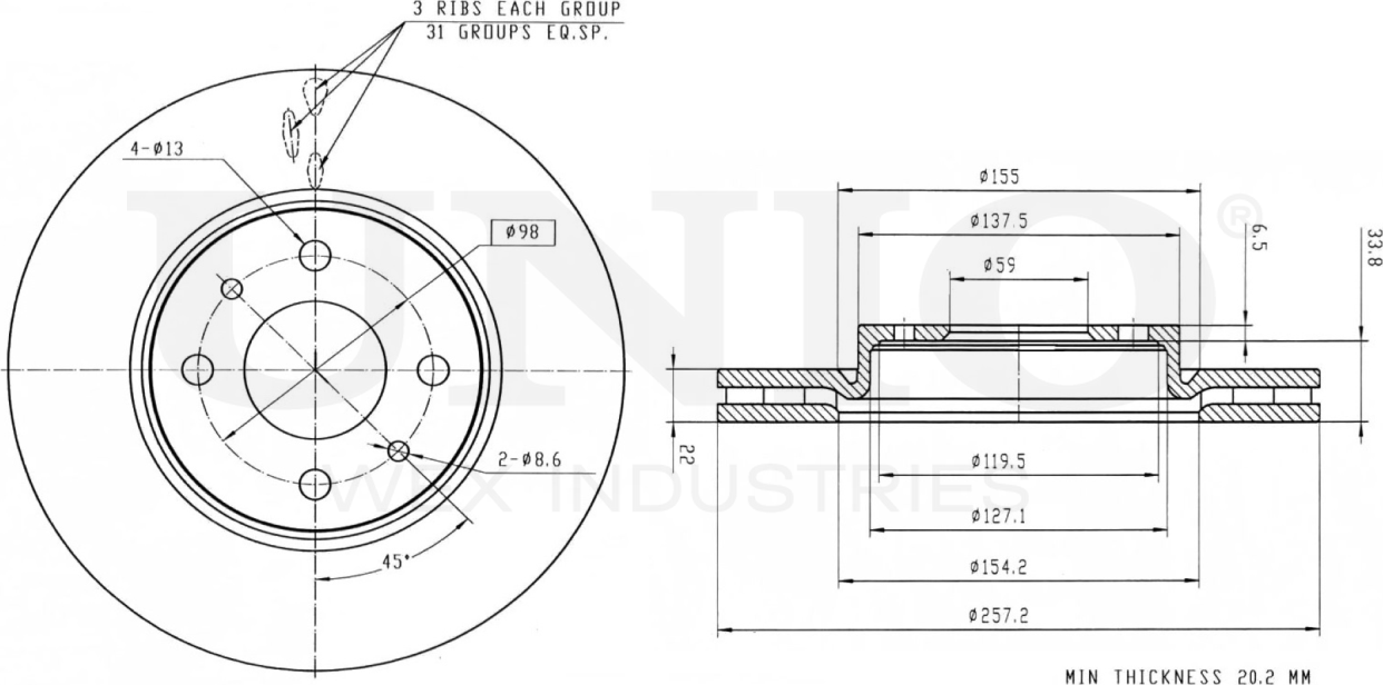Диск тормозной (Unio). Артикул BRD-20235