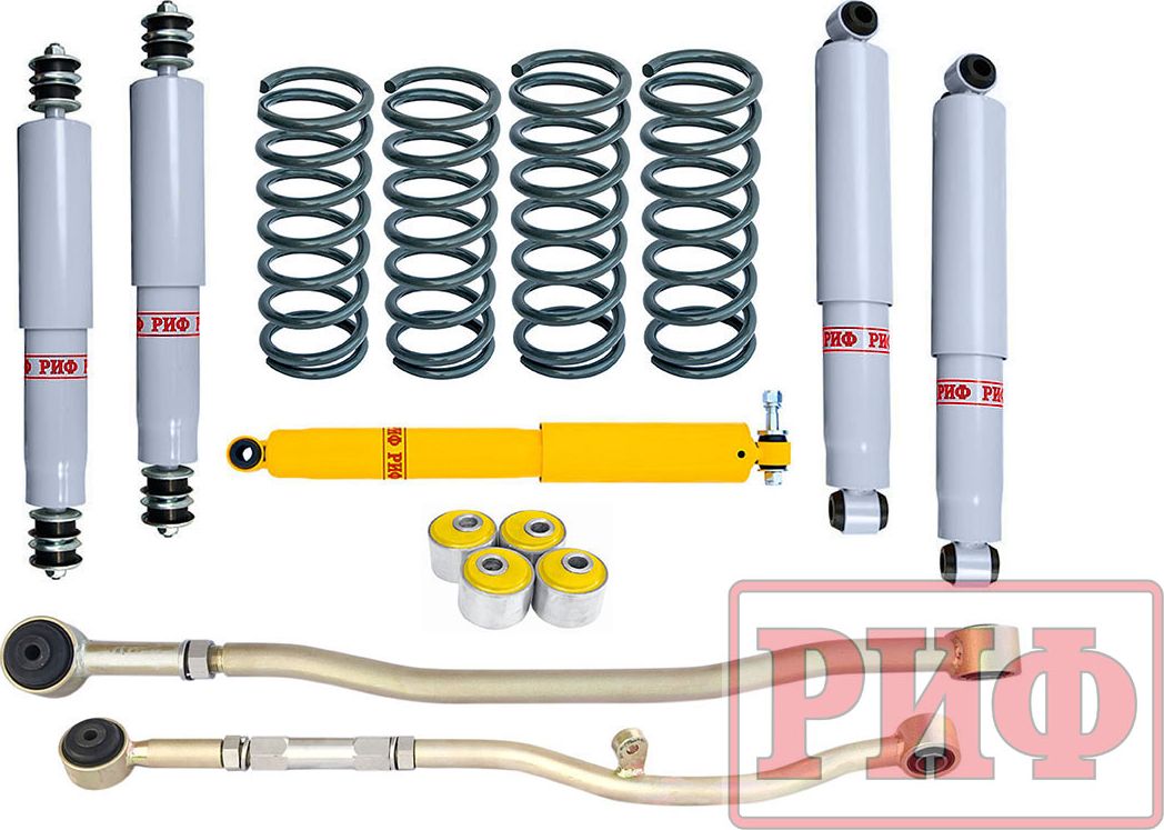 Лифт-комплект РИФ газовый жесткий для Nissan Patrol Y61 (левый руль) 1997-2013, лифт 50 мм. Артикул RIF-Y61-C-L-G