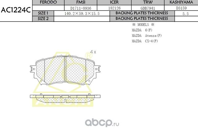 Тормозные колодки ANCHI AC1224C Anchi. Артикул AC1224C