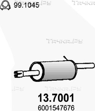 Глушитель (задняя часть) Asso для Renault Logan I 2004-2015. Артикул 13.7001