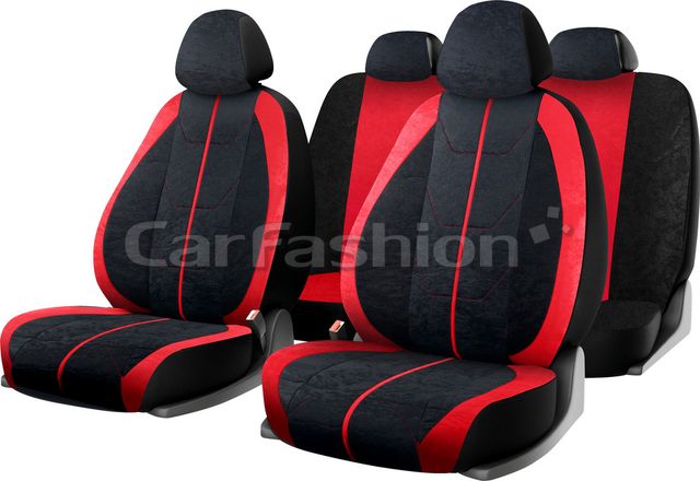 Чехлы универсальные CarFashion Cruise на сидения авто, цвет Черный/Красный/Черный/Красный. Артикул 10104