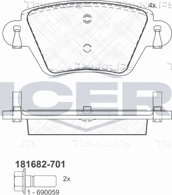 Тормозные колодки Icer задние для Renault Kangoo I 2001-2008. Артикул 181682-701