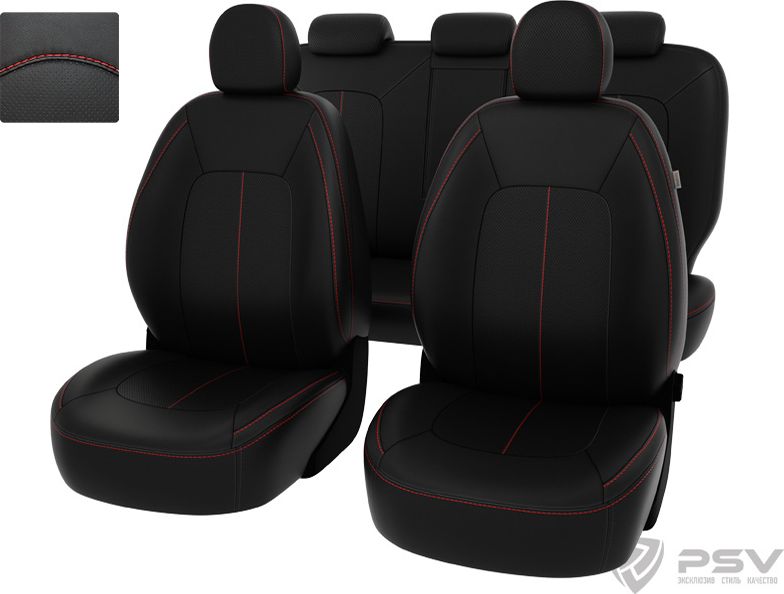 Чехлы PSV Оригинал на сидения для Kia Ceed II 2012-2017, цвет Черный/отстрочка красная. Артикул 124946