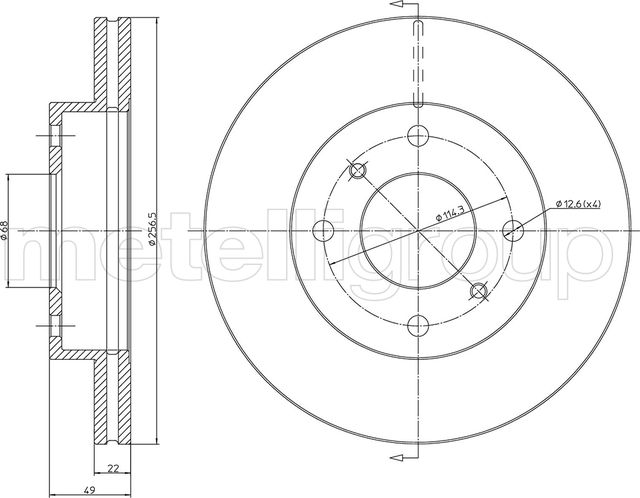 Тормозной диск Metelli передний для Nissan 200SX S13 1988-1991. Артикул 23-0249C