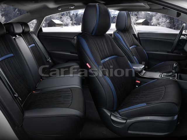 Чехлы универсальные каркасные CarFashion 5D Diplomat Plus на сидения авто, цвет Черный/Темно-синий/Черный. Артикул 27312