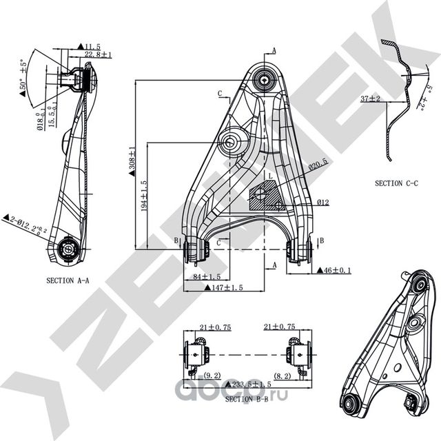 РЫЧАГ ПЕРЕДНИЙ ЛЕВЫЙ RENAULT LOGAN 14 (Zennek). Артикул DCA0188