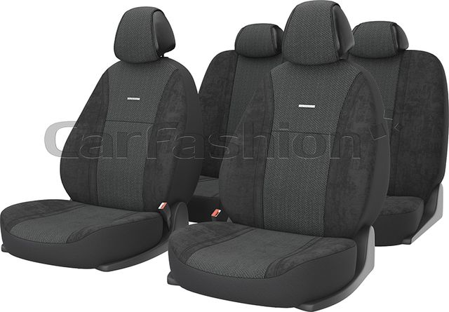 Чехлы универсальные CarFashion Atom Comfort на сидения авто, цвет Ананас Черный/Серый/Серый. Артикул 11023