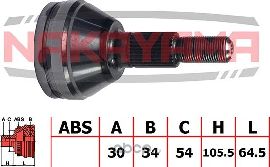 ШРУС внешн. к-кт CHEVROLET CAPTIVA (C100) 07-, OPEL ANTARA 06- (30x34x170x54) (Nakayama). Артикул NJ299NY