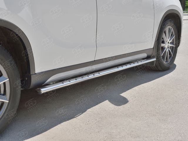 Защита порогов RusStal труба 75х42 овал с проступью для Brilliance V5 2014-2026. Артикул BV5O-002703