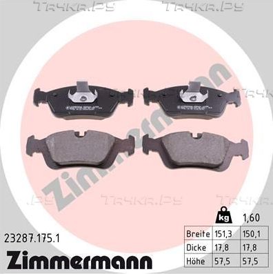 Тормозные колодки Zimmermann передние для BMW 3 IV (E46) 1997-2007. Артикул 23287.175.1