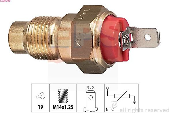 Датчик температуры охлаждающей жидкости EPS Made in Italy - OE Equivalent. Артикул 1.830.203