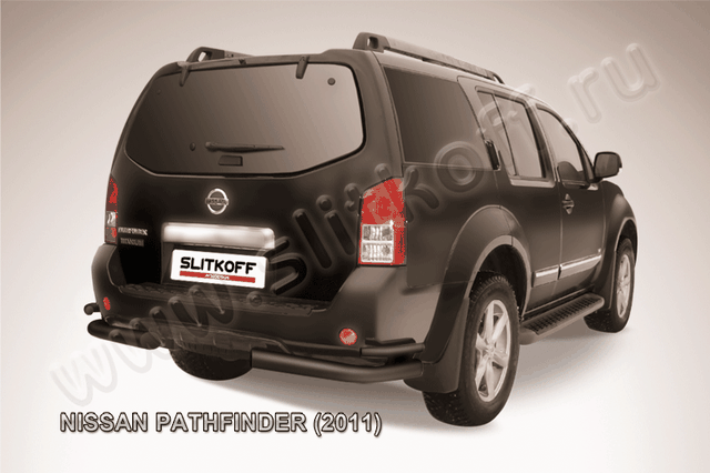 Защита Slitkoff задняя d76/42 уголки двойные ЧЕРНАЯ матовая для Nissan Pathfinder R51 2011-2014. Артикул NIP11-009B