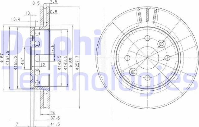 Тормозной диск Delphi передний для Kia Shuma II 2001-2004. Артикул BG3803