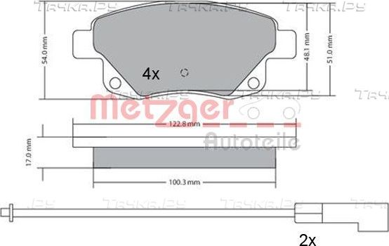 Тормозные колодки (в сборе) Metzger задние для Ford Transit VII 2006-2014. Артикул 1170138