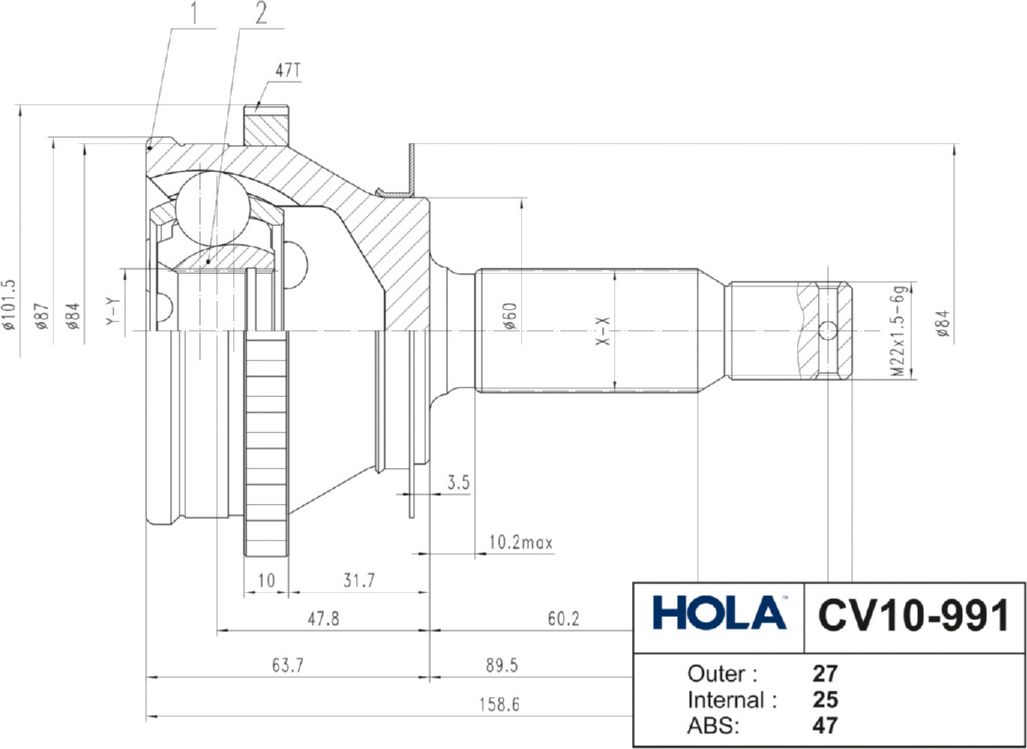 Шрус наружный (граната) HOLA. Артикул CV10-991