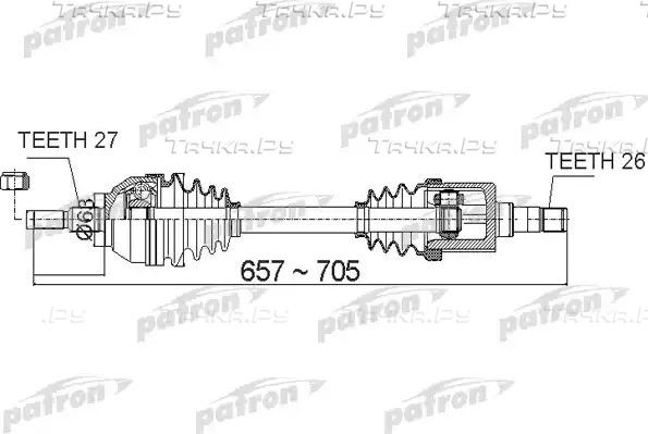 Полуось (привод в сборе, приводной вал) Patron. Артикул PDS0486