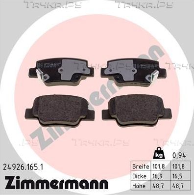 Тормозные колодки Zimmermann. Артикул 24926.165.1
