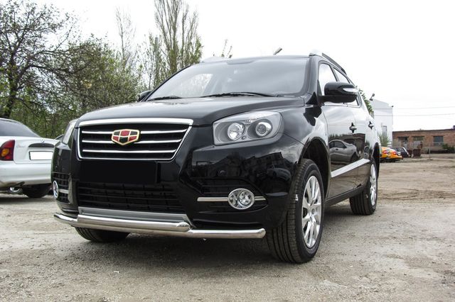 Защита Slitkoff переднего бампера d57+d57 двойная для Geely Emgrand X7 рестайлинг 2016-2026. Артикул z