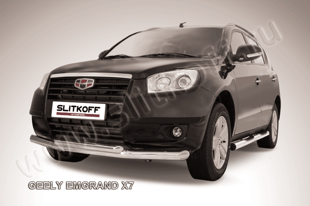 Защита Slitkoff переднего бампера d76+d57 двойная для Geely Emgrand X7 2011-2016. Артикул GEX7002