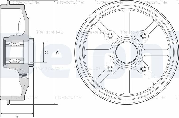 Тормозной барабан Delphi задний для Peugeot 301 I 2012-2026. Артикул BFR484