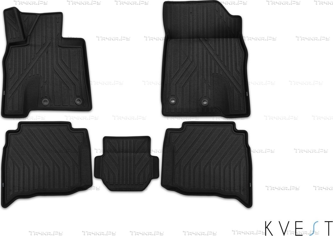 Коврики KVEST 3D для салона Lexus LX 570 2й рестайлинг 2015-2026 Черные, серый кант. Артикул KVESTLEX00002K